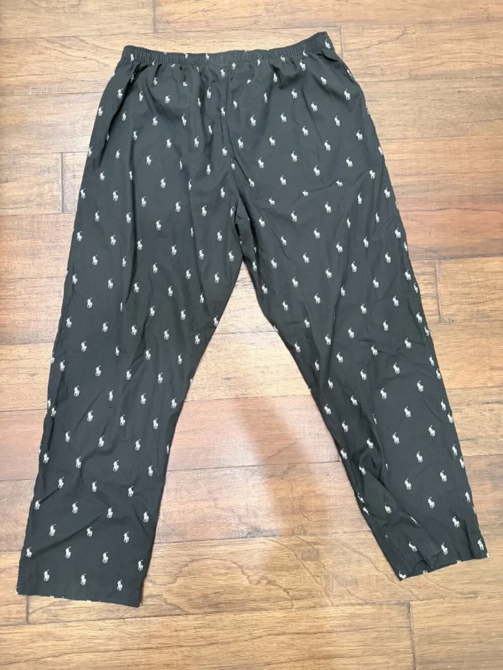 Polo Ralph Lauren Mens XL Pajama Lounge Pants Black Pony Logo Print 100% Cotton